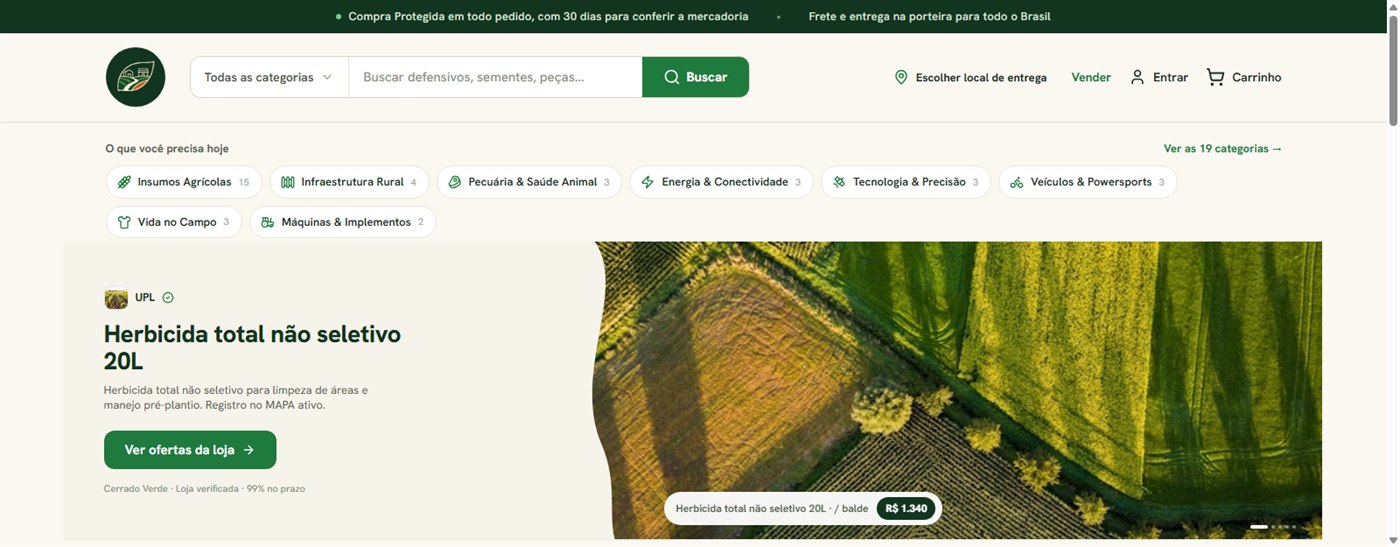 Marketplace do Caminho da Lavoura, com categorias, produto em destaque e lojas verificadas